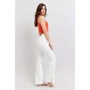 Judy Blue High Waist Garment Dyed White‎ Side Slit Slim Bootcut NWT 5/27